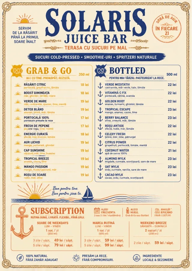 Coastal Sunset juice-menu menu template preview