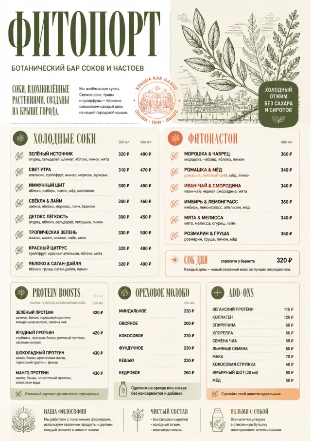 Botanical Infusion juice-menu menu template preview
