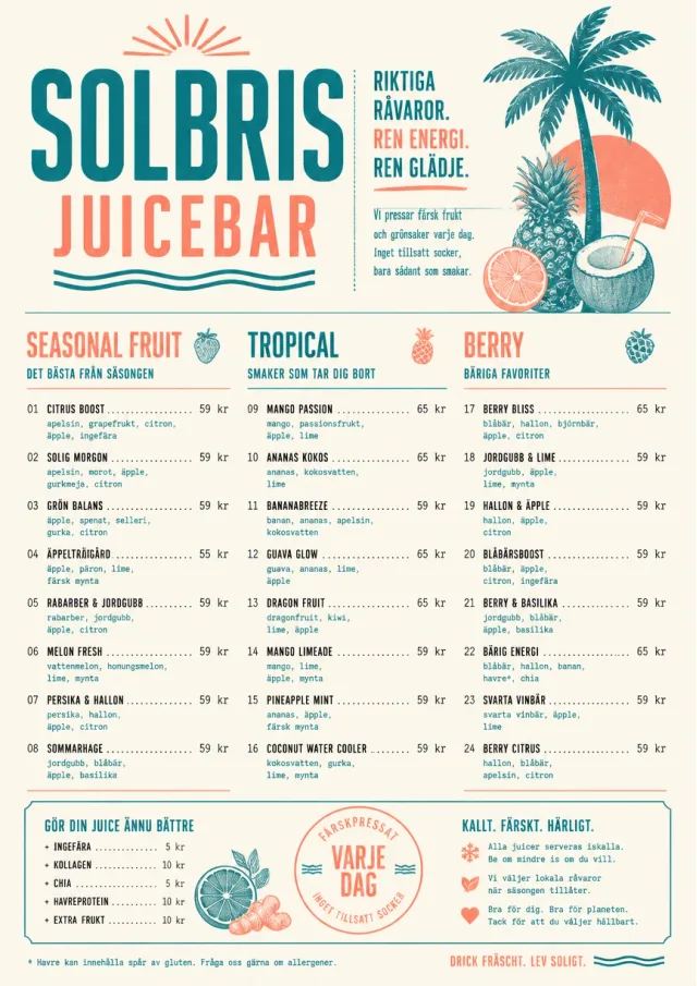 Tropical Refresh juice-menu menu template preview