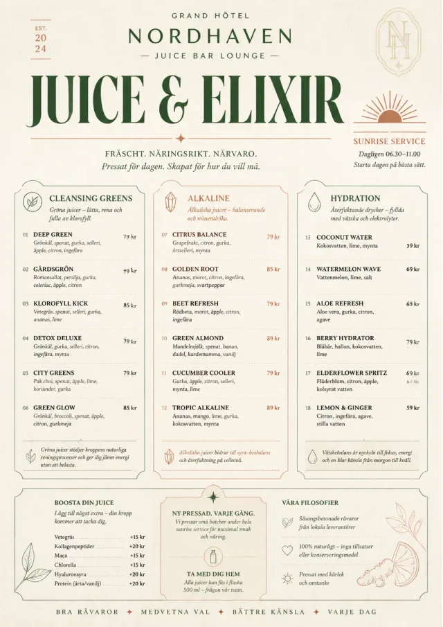 Luxury Hotel Lounge juice-menu menu template preview