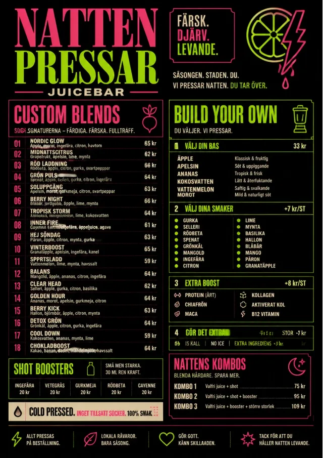 Neon Night Pour juice-menu menu template preview