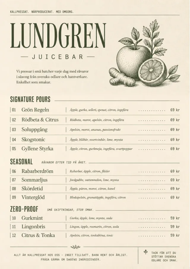 Boutique Pour Card juice-menu menu template preview
