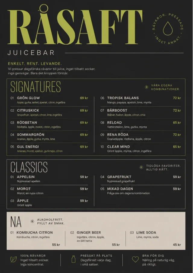 Mono Bar Minimal juice-menu menu template preview