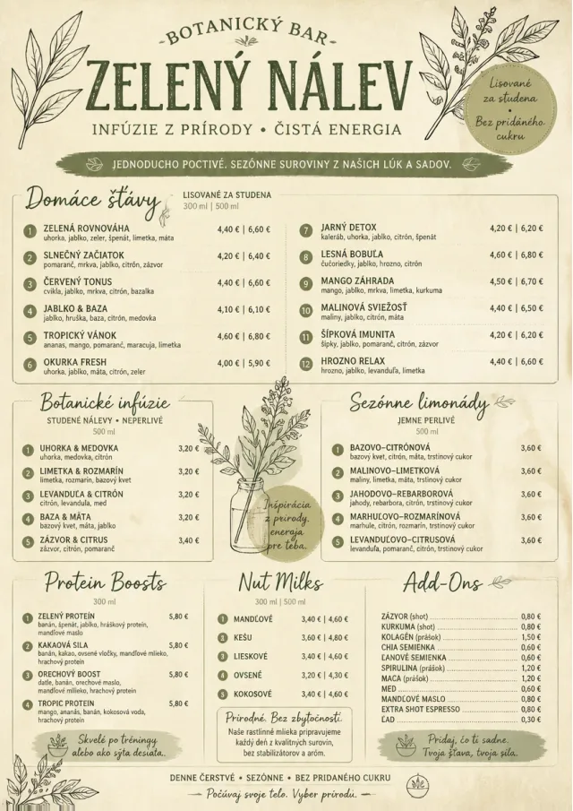 Botanical Infusion juice-menu menu template preview