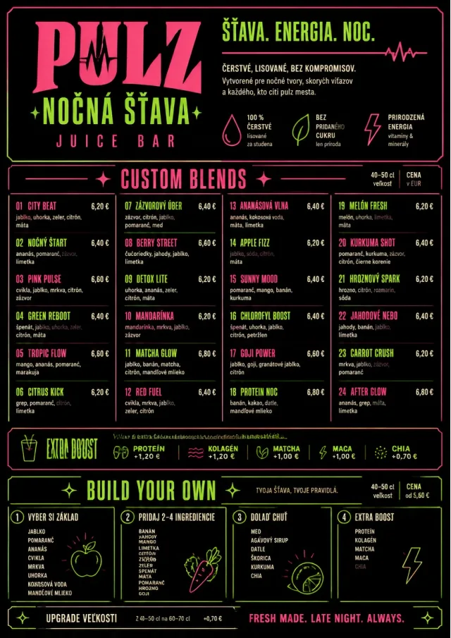 Neon Night Pour juice-menu menu template preview