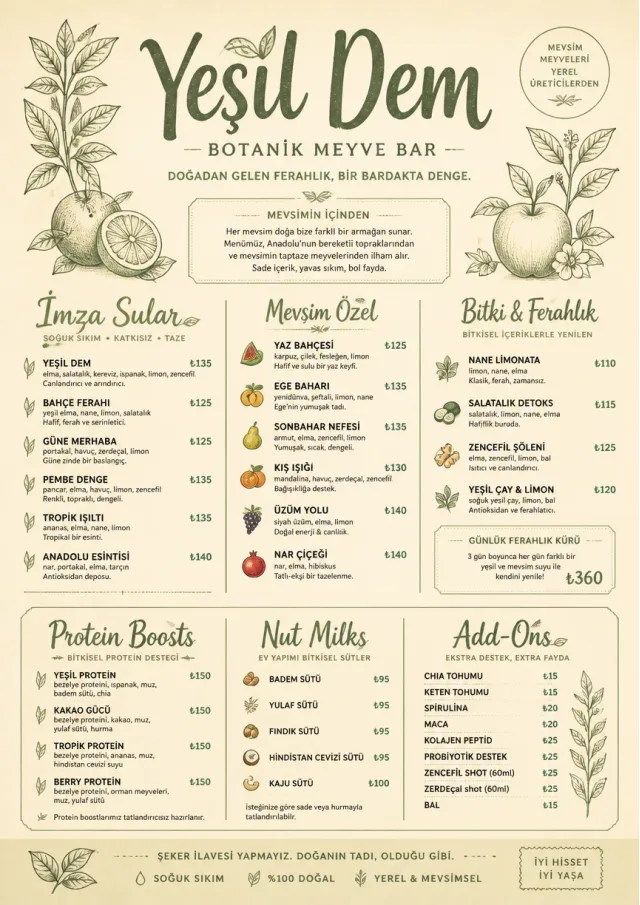 Botanical Infusion juice-menu menu template preview