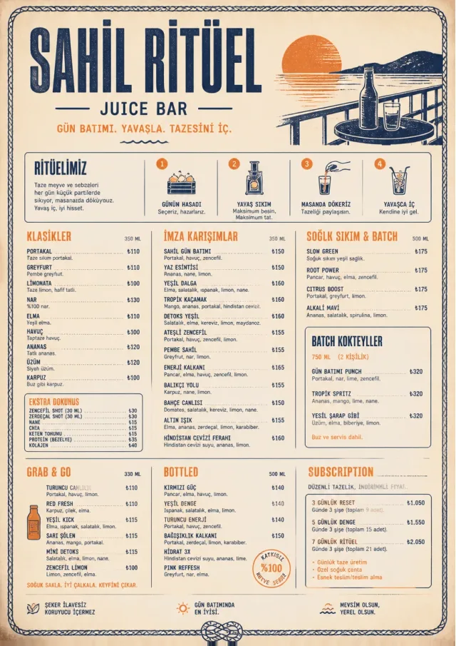 Coastal Sunset juice-menu menu template preview
