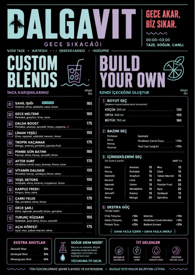Neon Night Pour juice-menu menu template preview