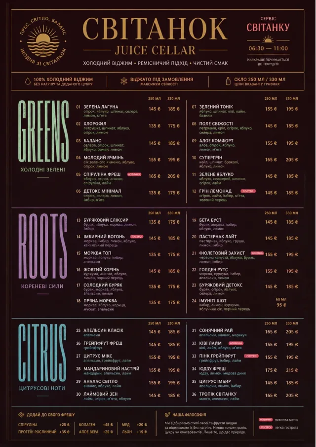 Editorial Cellar juice-menu menu template preview