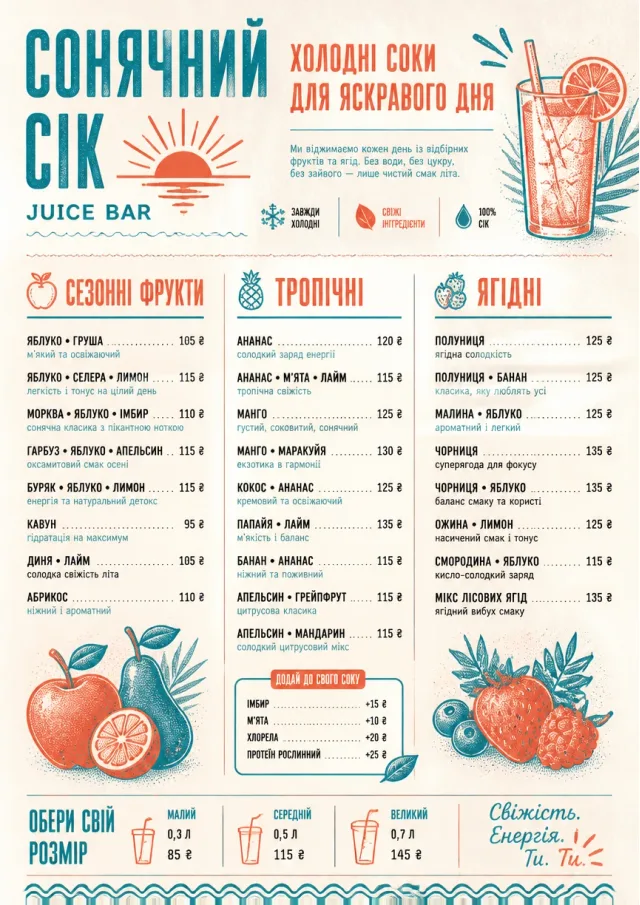 Tropical Refresh juice-menu menu template preview