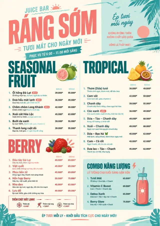 Tropical Refresh juice-menu menu template preview