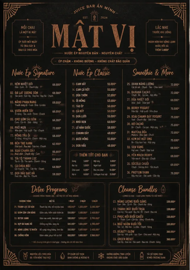 Speakeasy Spirits juice-menu menu template preview