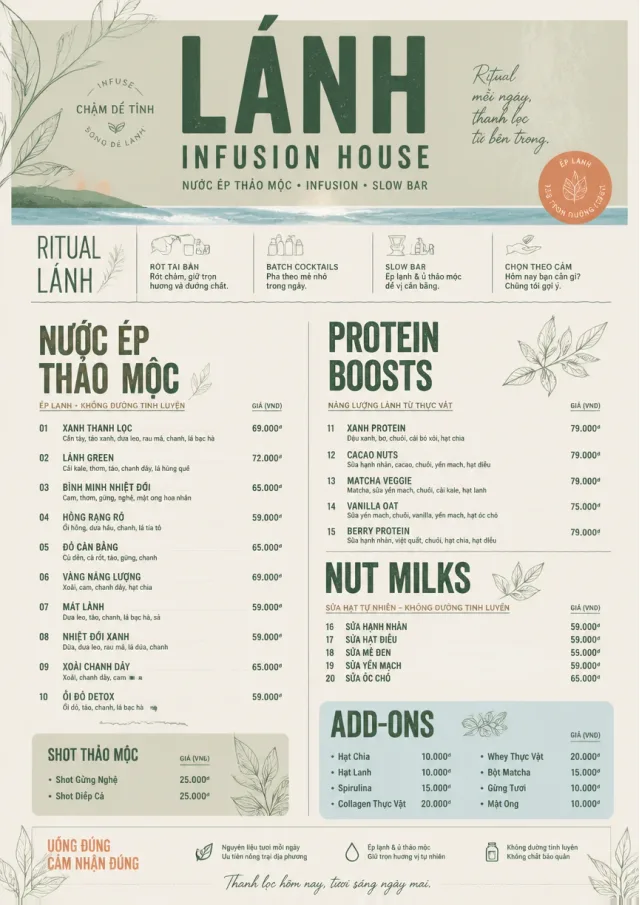 Botanical Infusion juice-menu menu template preview