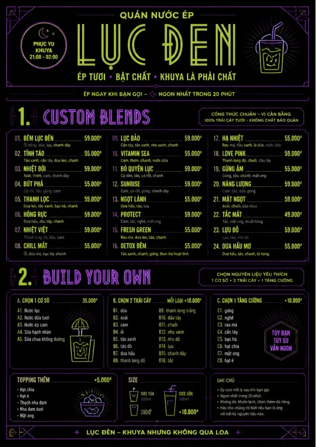 Neon Night Pour juice-menu menu template preview