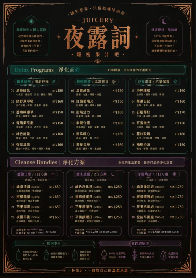 Speakeasy Spirits juice-menu menu template preview