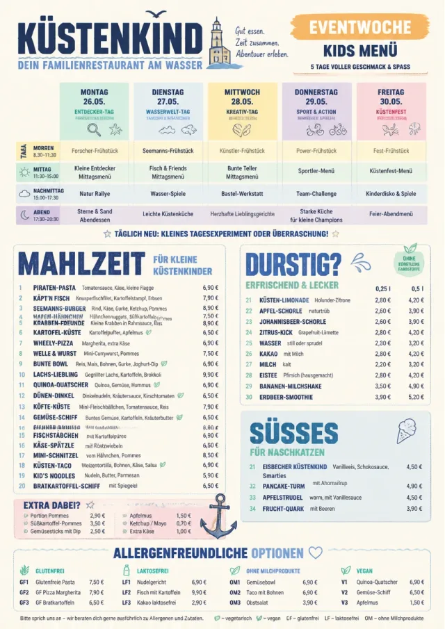 Event Week Schedule kids-menu menu template preview