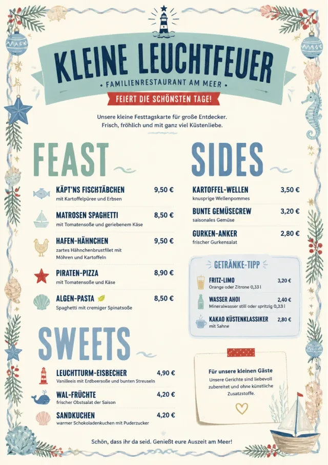 Holiday Table Card kids-menu menu template preview