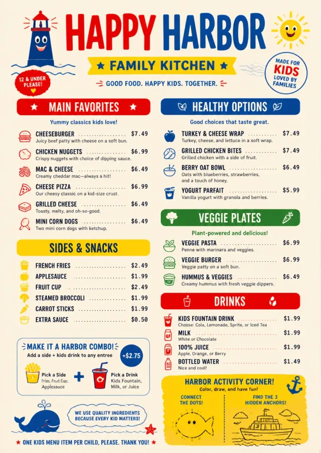 Kids Playful kids-menu menu template preview