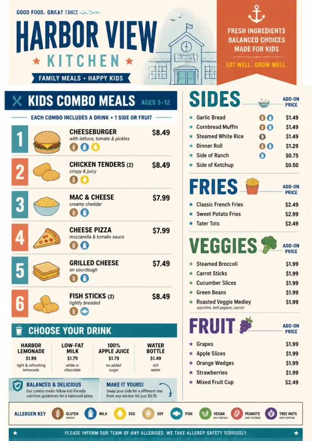 School Canteen kids-menu menu template preview