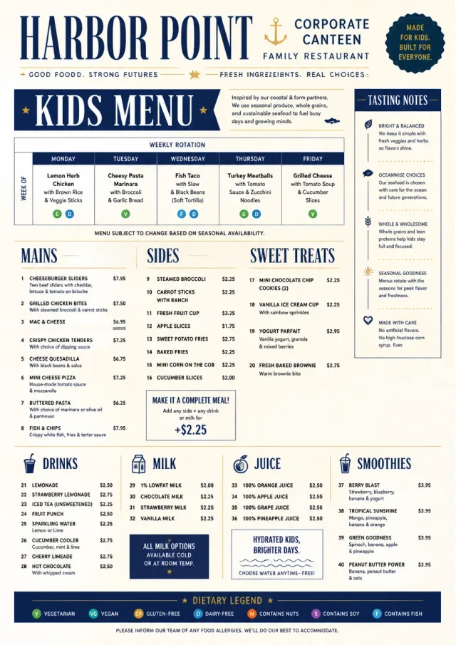 Corporate Canteen kids-menu menu template preview