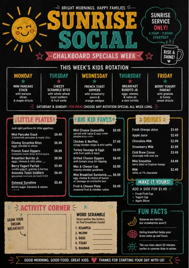 Chalkboard Specials Week kids-menu menu template preview
