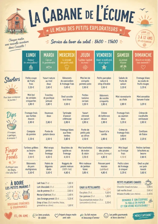 Weekly Grid kids-menu menu template preview