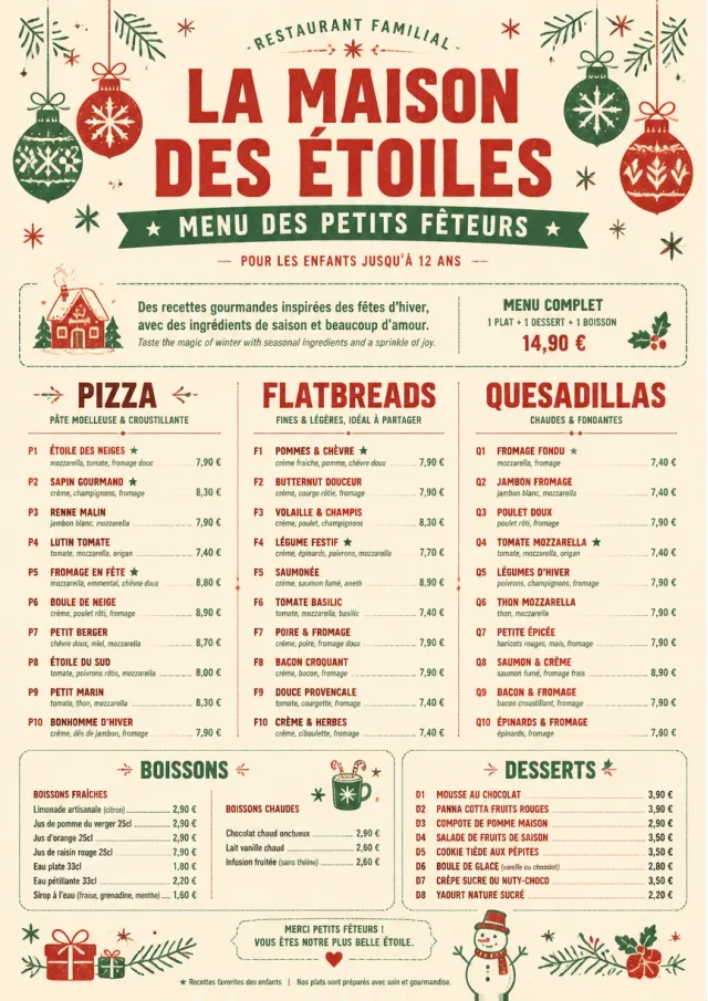 Holiday Festive kids-menu menu template preview