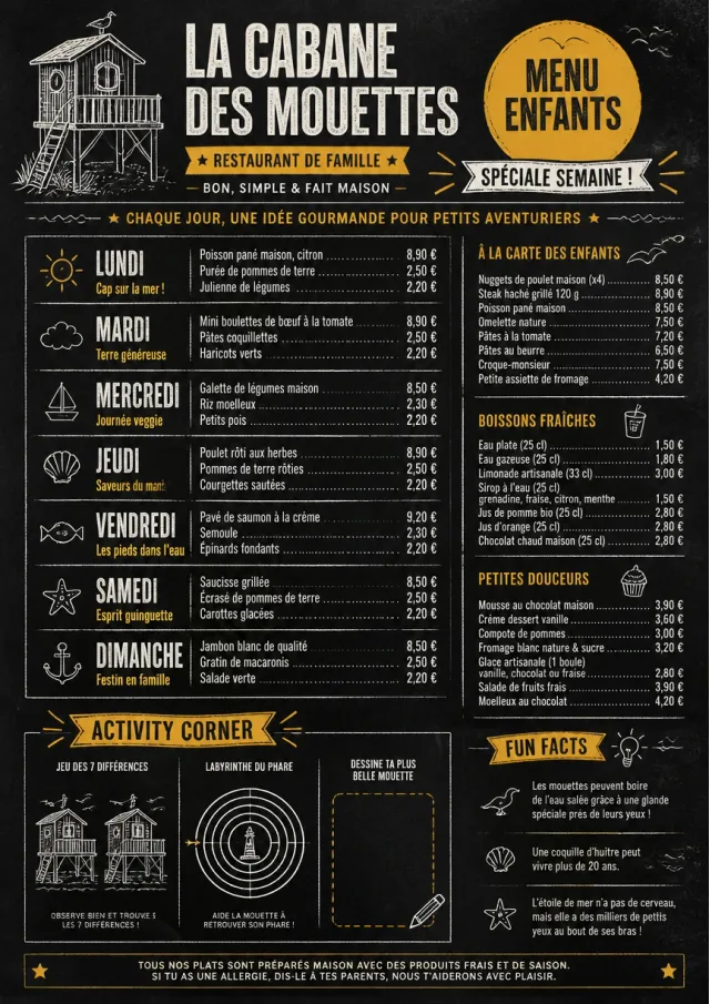 Chalkboard Specials Week kids-menu menu template preview
