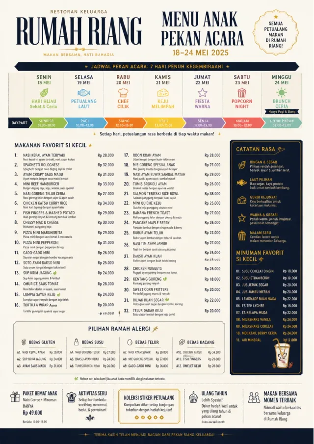 Event Week Schedule kids-menu menu template preview