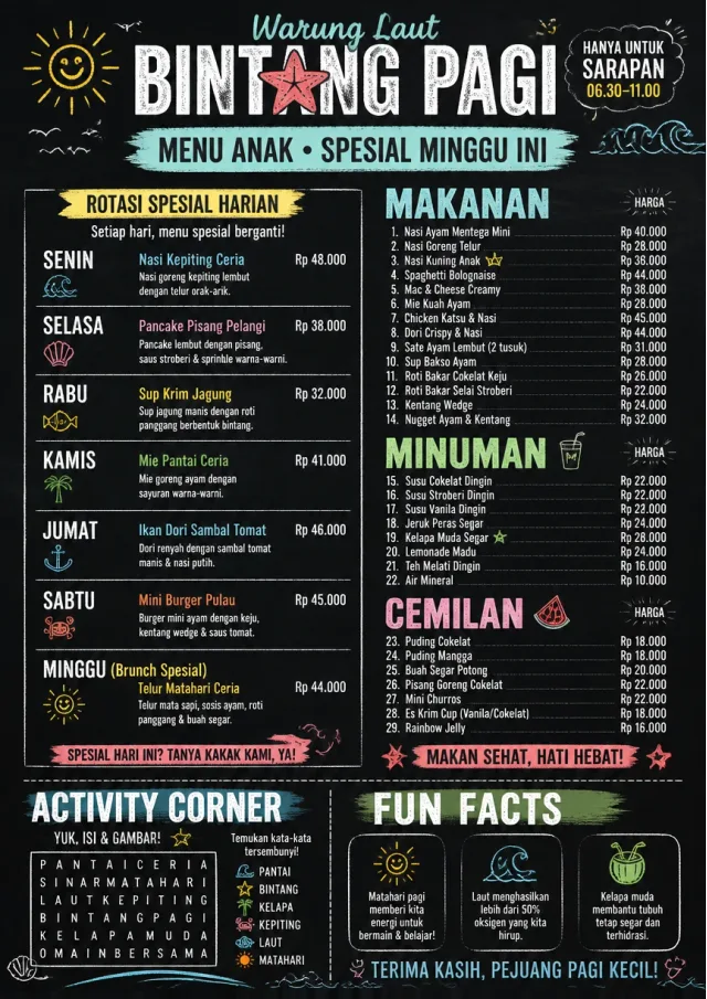 Chalkboard Specials Week kids-menu menu template preview