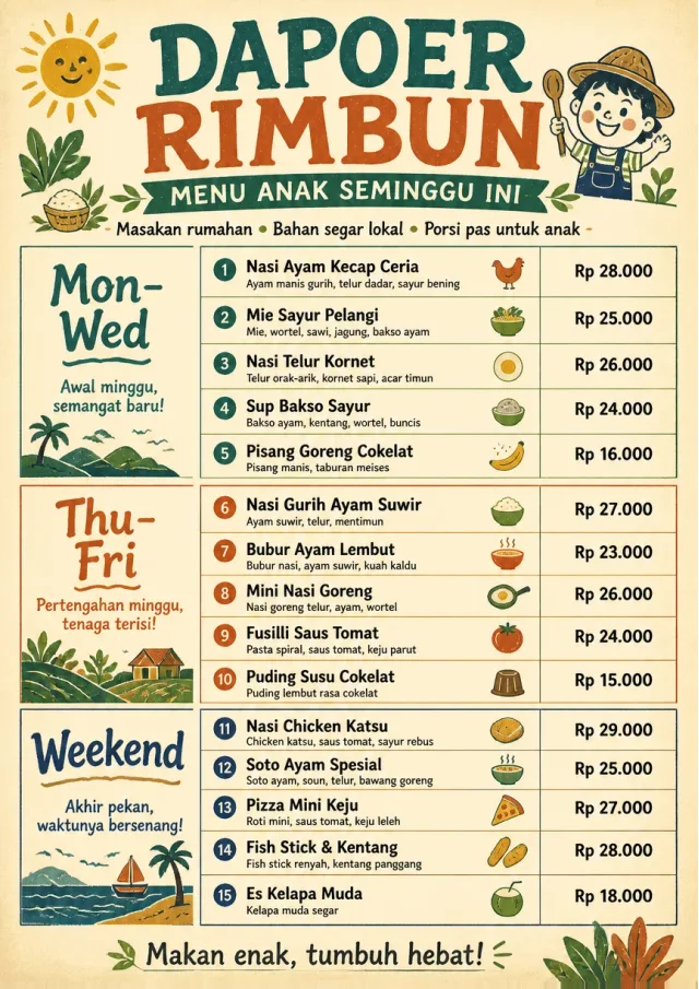 Weekly Board Clean kids-menu menu template preview