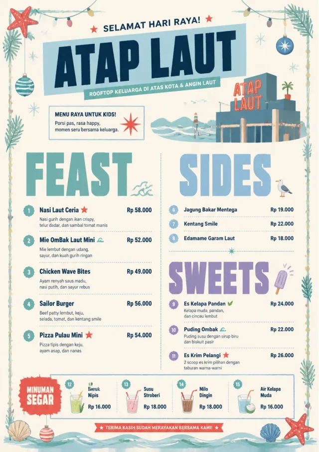 Holiday Table Card kids-menu menu template preview
