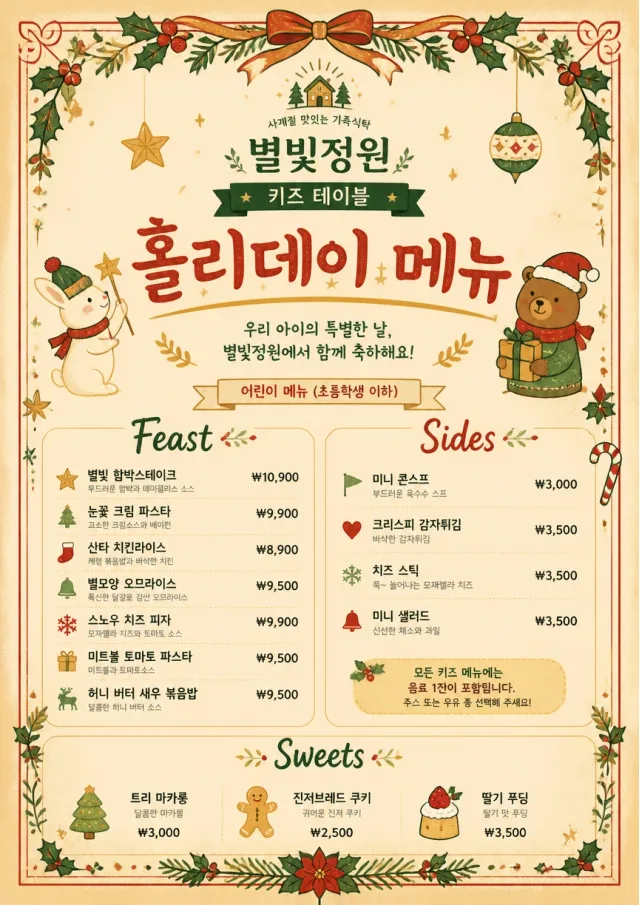 Holiday Table Card kids-menu menu template preview