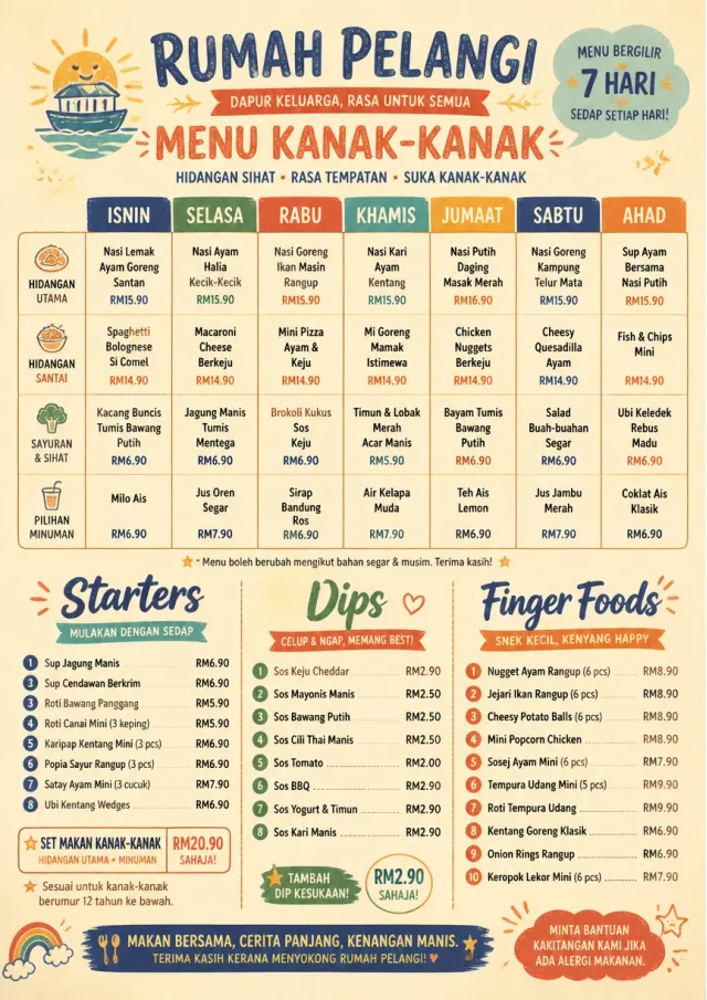 Weekly Grid kids-menu menu template preview