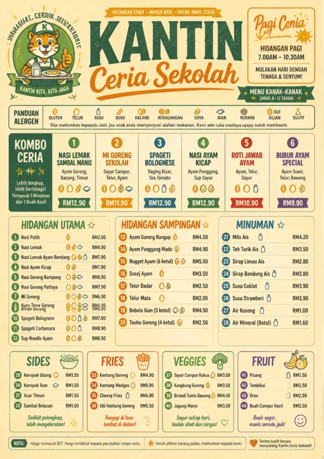 School Canteen kids-menu menu template preview