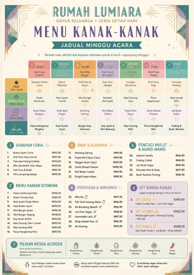 Event Week Schedule kids-menu menu template preview