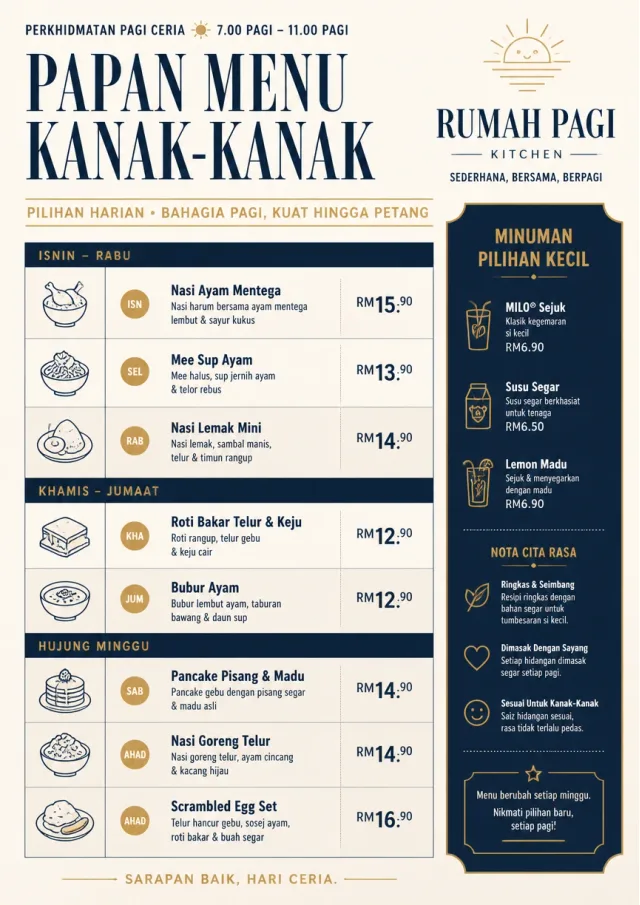 Weekly Board Clean kids-menu menu template preview