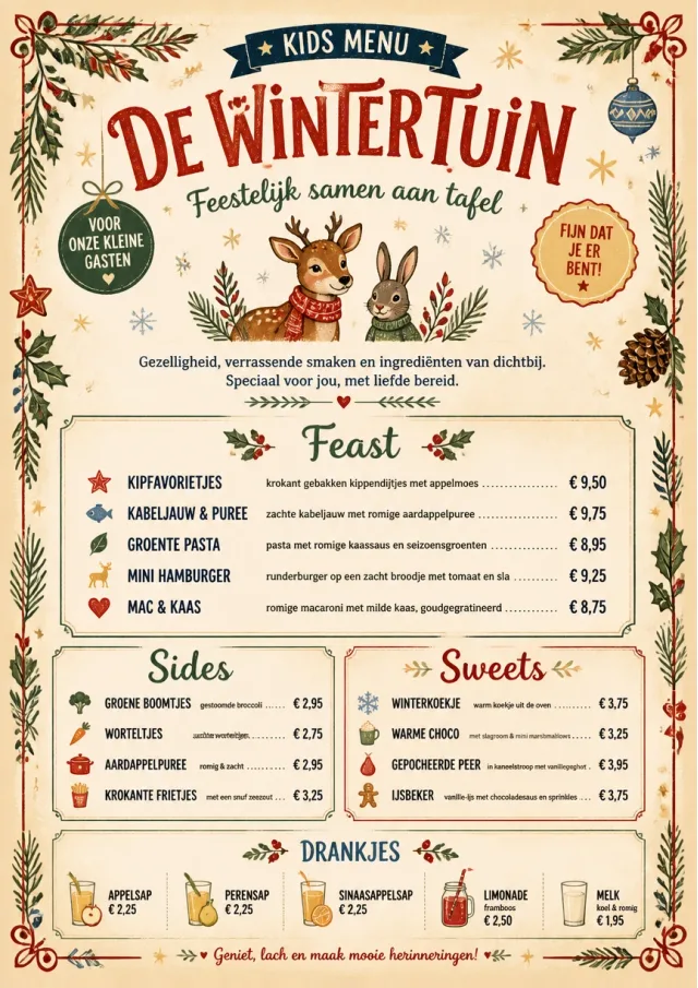 Holiday Table Card kids-menu menu template preview
