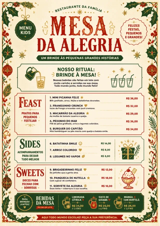 Holiday Table Card kids-menu menu template preview