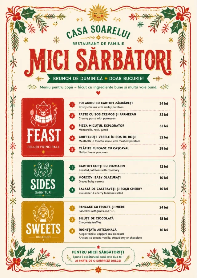 Holiday Table Card kids-menu menu template preview