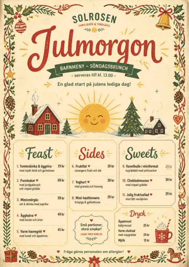 Holiday Table Card kids-menu menu template preview