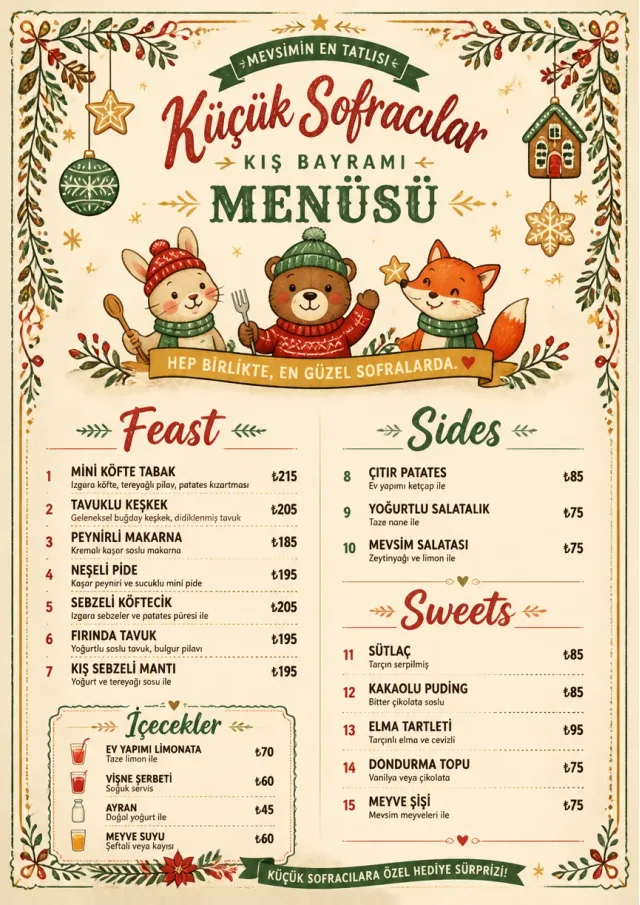 Holiday Table Card kids-menu menu template preview