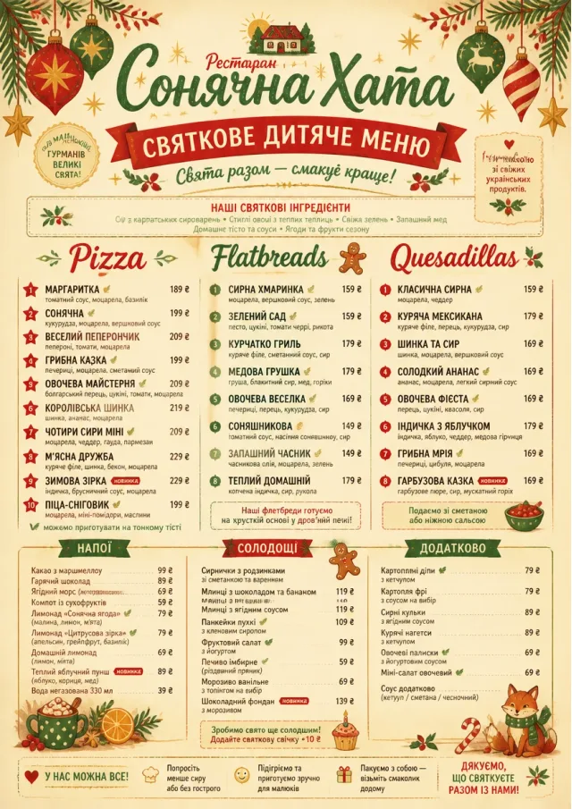 Holiday Festive kids-menu menu template preview