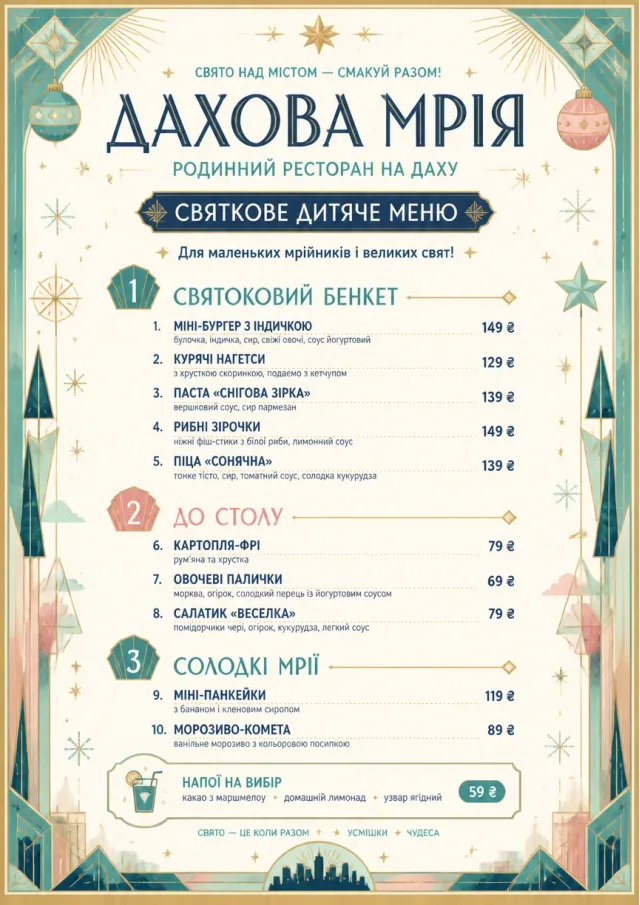 Holiday Table Card kids-menu menu template preview