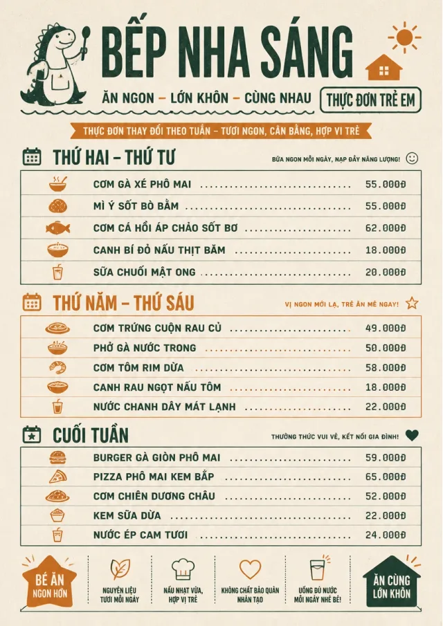 Weekly Board Clean kids-menu menu template preview