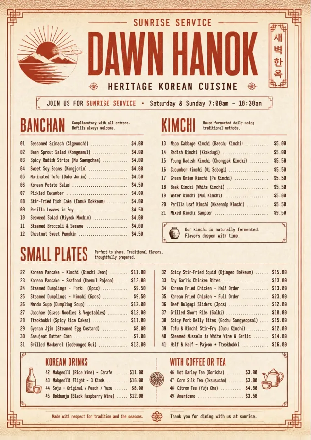 Heritage Tradition korean-menu menu template preview