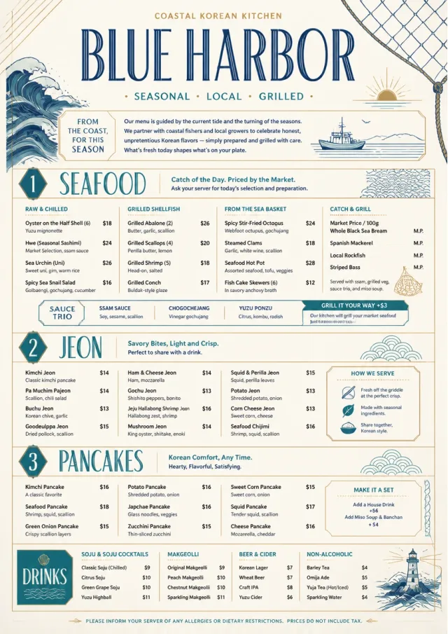 Coastal Regional korean-menu menu template preview