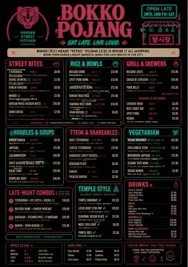 Night Market Neon korean-menu menu template preview