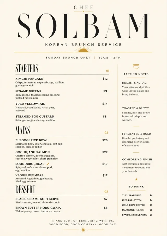 Chef Carte Brève korean-menu menu template preview