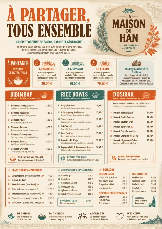 Family Style Feast korean-menu menu template preview